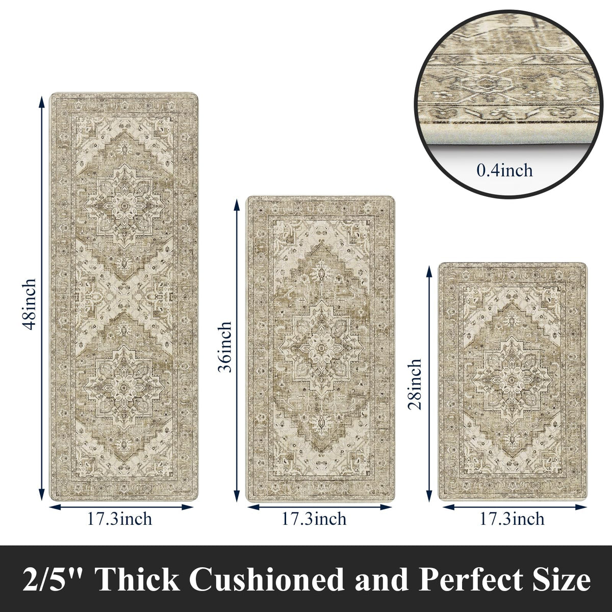 MJIAHOMDEC Cushioned Kitchen Rug Sets 3 Piece Anti Fatigue Mats for Floor Non Slip Waterproof Comfort Standing Mat Runner for Home Office, Sink, Laundry