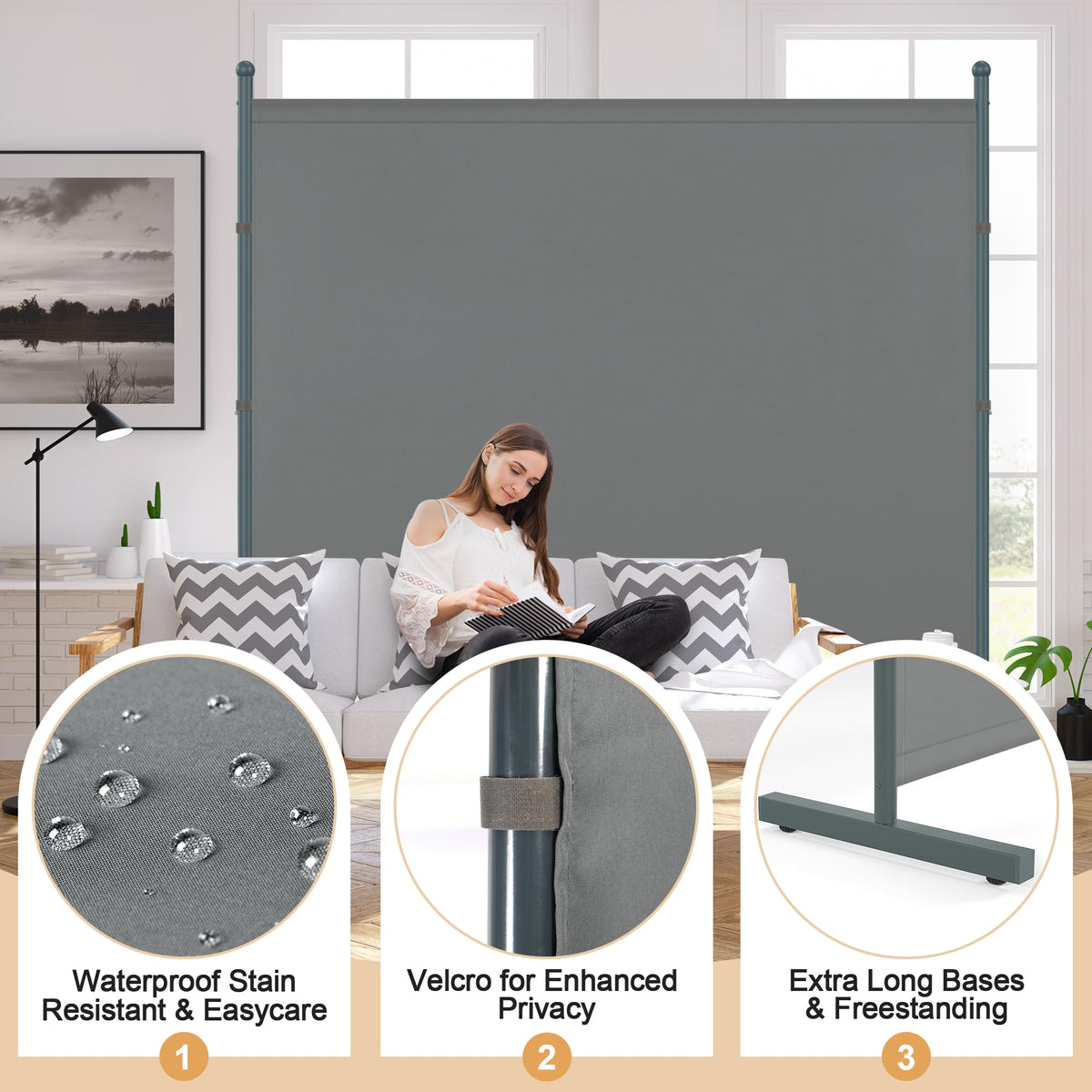 Yettsoy 6FT Extra Thick Single Panel Room Divider, Heavy Duty Privacy Partition Screen Wall Divider for Room Separation, Freestanding 71" W Room Divider Panel for Dorm Studio Office, Grey