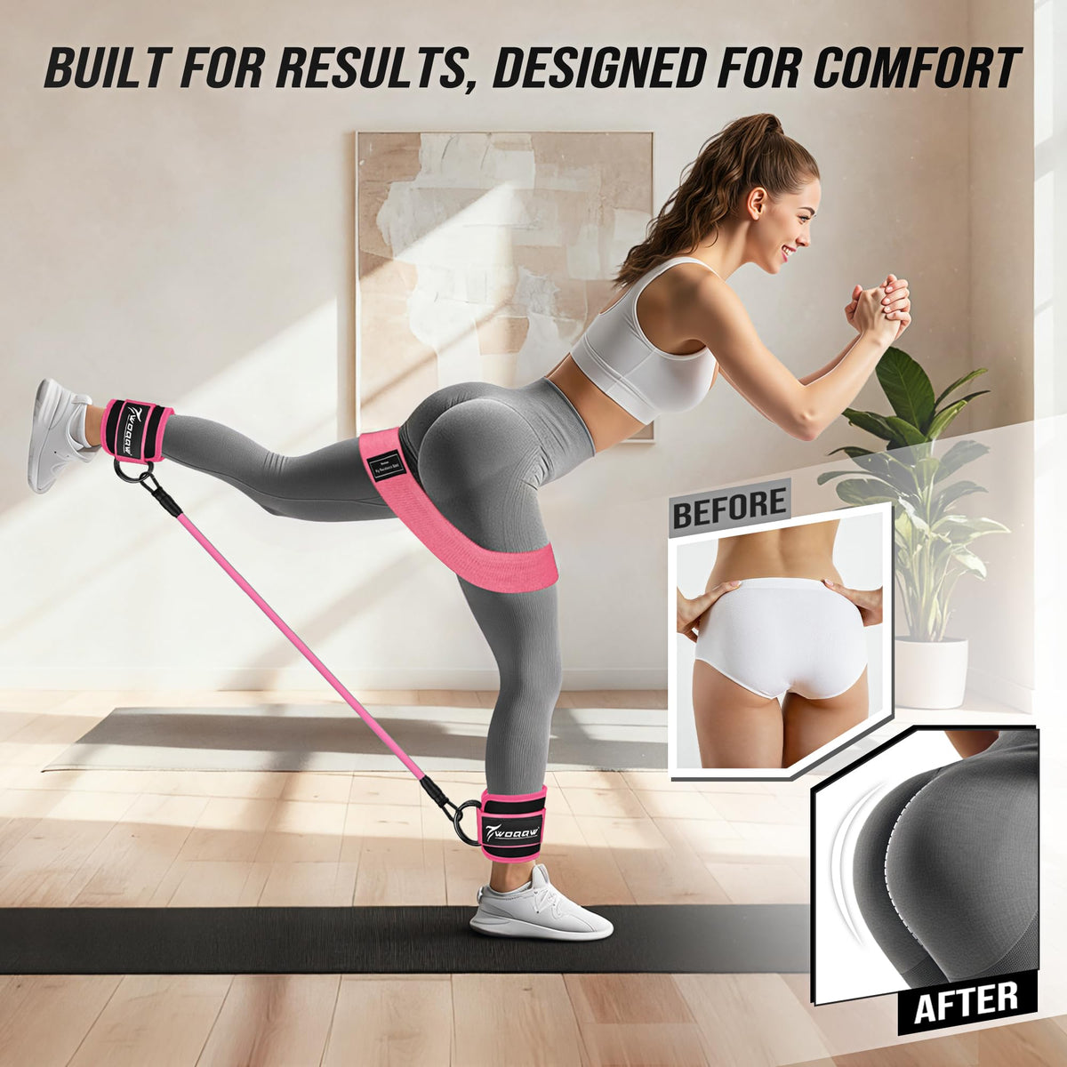 WOQQW Resistance Bands Set - Ankle Resistance Bands with Cuffs for Legs & Glute Workout, Fabric Booty Bands for Women, Home Gym Exercise Equipment for Hip, Pilates, Fitness, Yoga, Physical Therapy