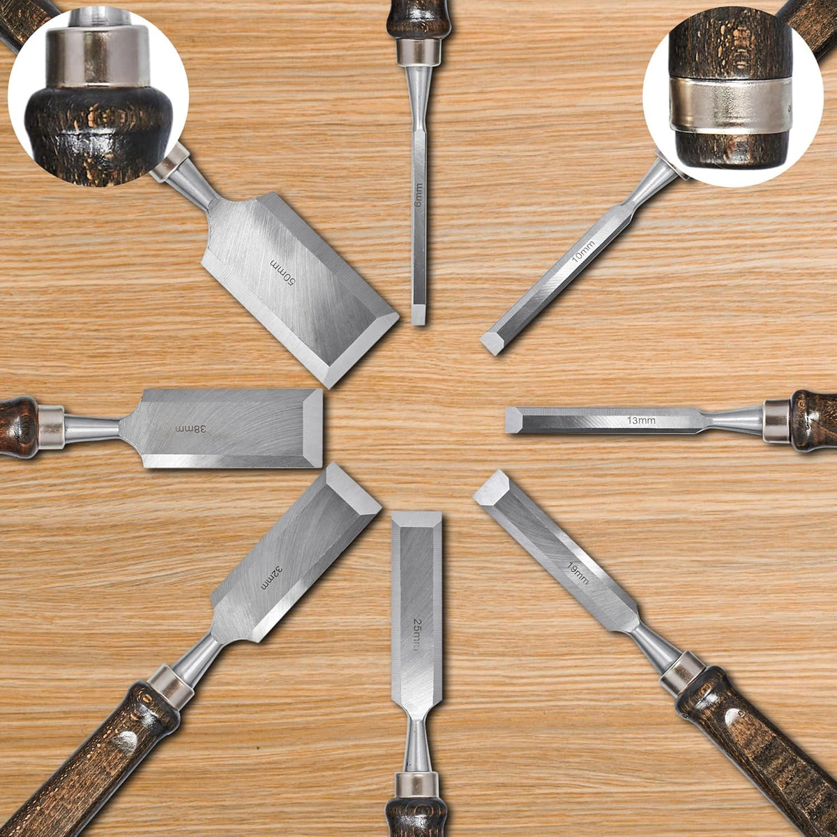 SELFIE CAT 8 Piece Wood Chisel Set for Woodworking Tools Wood Carving Tools with Wooden Case and Sharpening Stones Wood Carving Kit for Beginners and Professionals Black Walnut