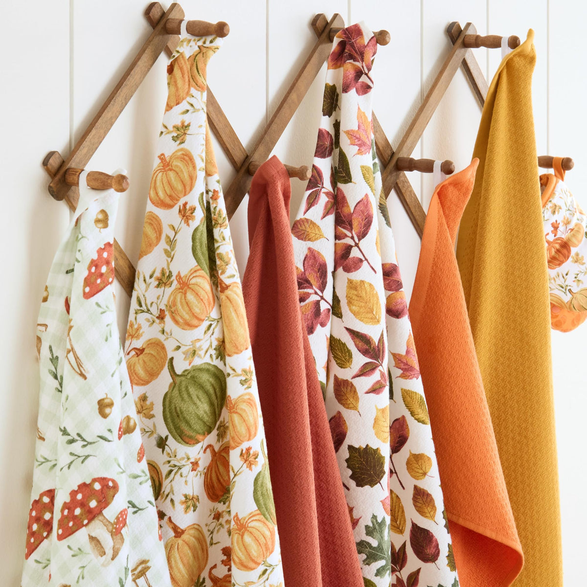 Martha Stewart Autumn Harvest Pumpkins Kitchen Towel 3-Pack Set, 100% Cotton with Absorbent Terrycloth, Decorative Kitchen Towels, Orange/Green/Ivory, 16"x28"