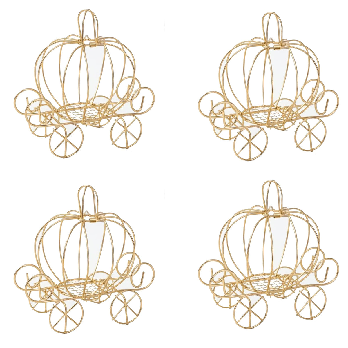 YANGYIXIN 4-Pack Metal Candy Server Gold Pumpkin Carriage Centerpiece Box for Princess Birthday, Princess Party & Themed Party Decorations