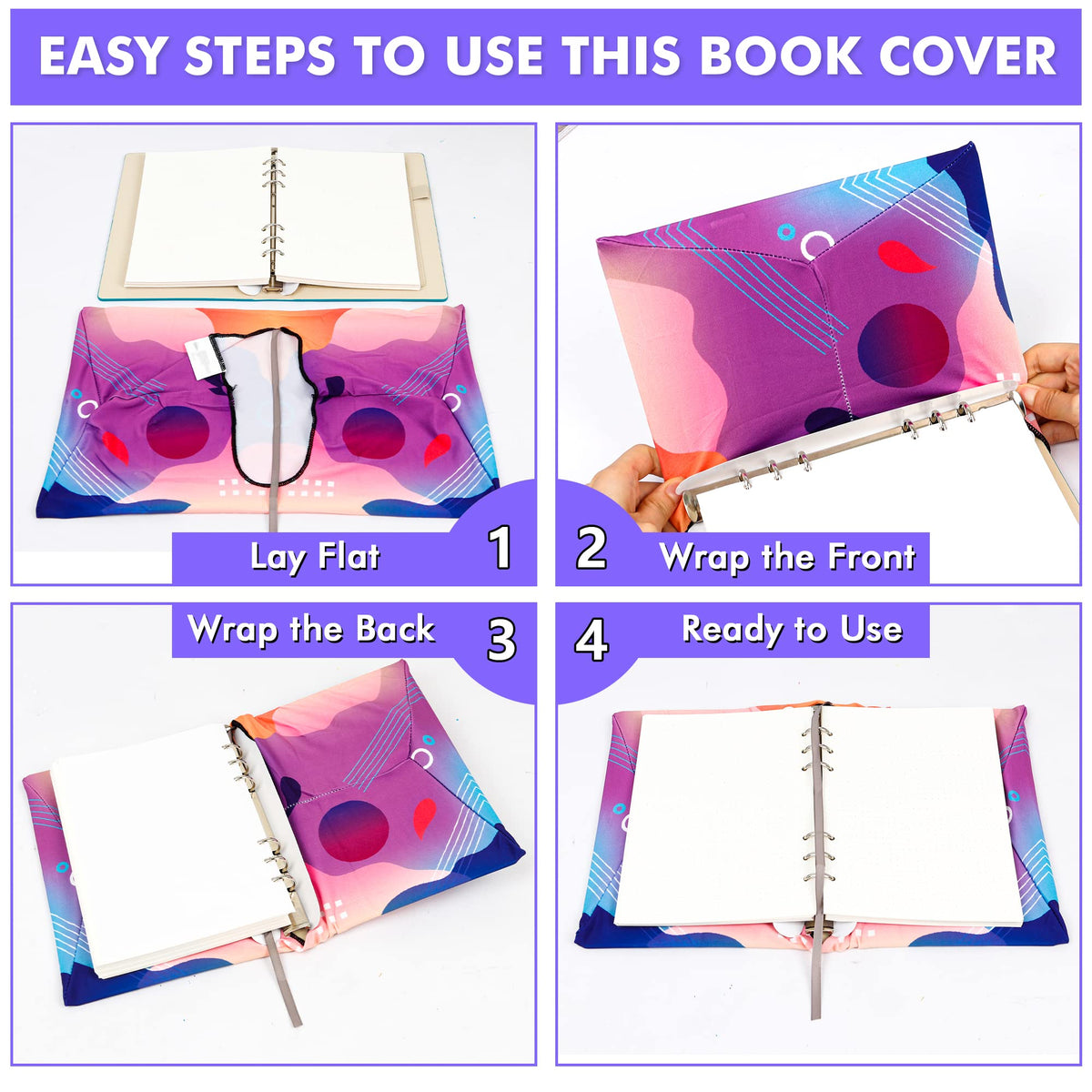 Feela 7 Pack Neon Pattern Jumbo Fabric Book Covers, Washable Durable Reusable Nylon, Stretchable for Hardcover Textbooks & Notebooks up to 9'x11'