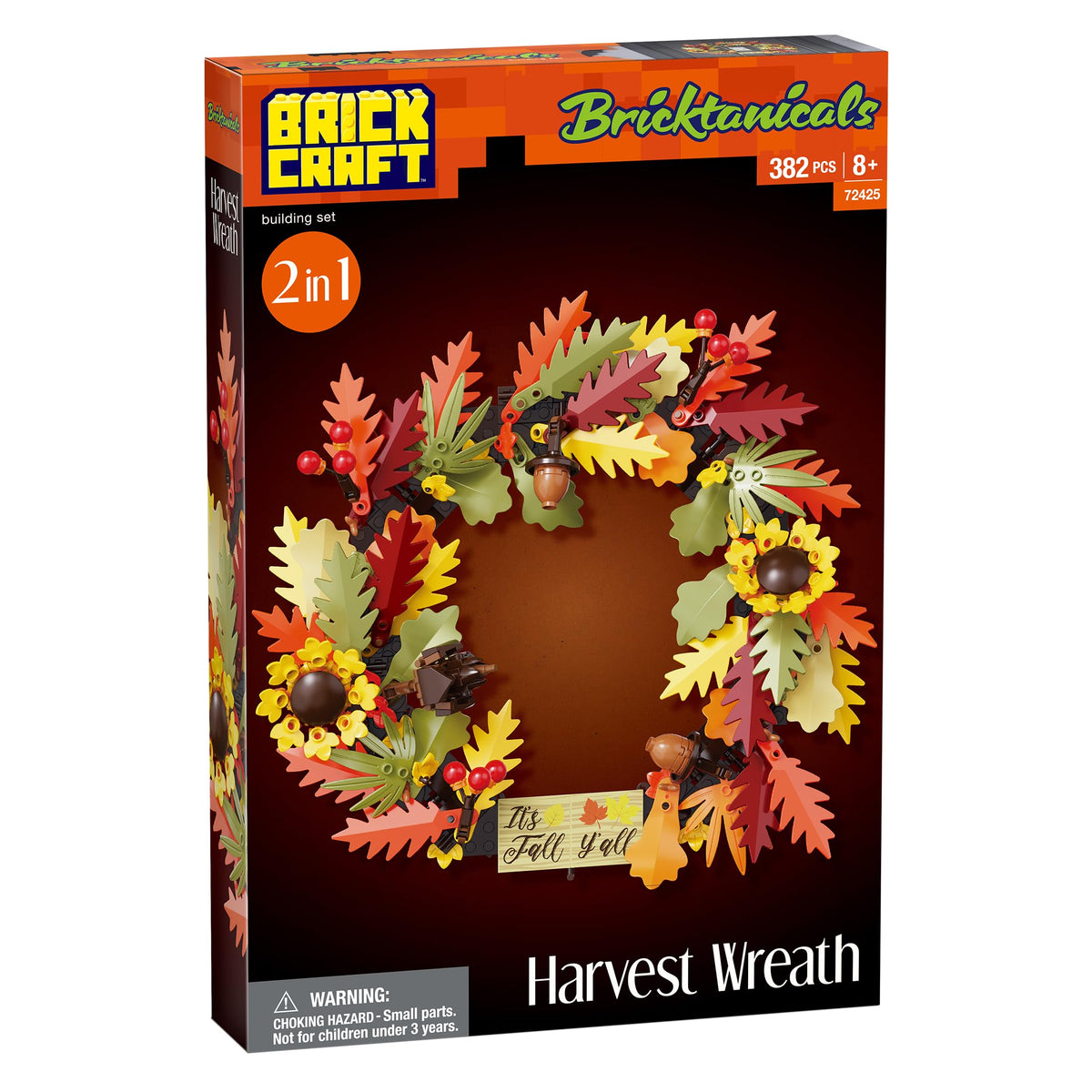 Brickcraft Harvest Wreath Brick Building Kit, 382 Pieces | DIY Autumn & Halloween Home Décor | 2-in-1 Fall Wreath & Garland Craft | Festive Thanksgiving Decoration Gift for Kids & Adults, Ages 8+