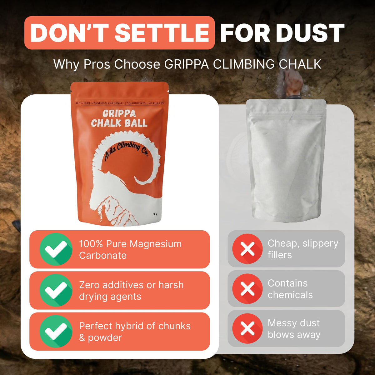 Avila Climbing Co. Climbing Chalk Ball, Performance Friction Gymnastics Chalk 100% Magnesium - Ultra Grip for Lifting, Rock Climbing, Gym, Weights & More! Long Lasting & Skin Friendly