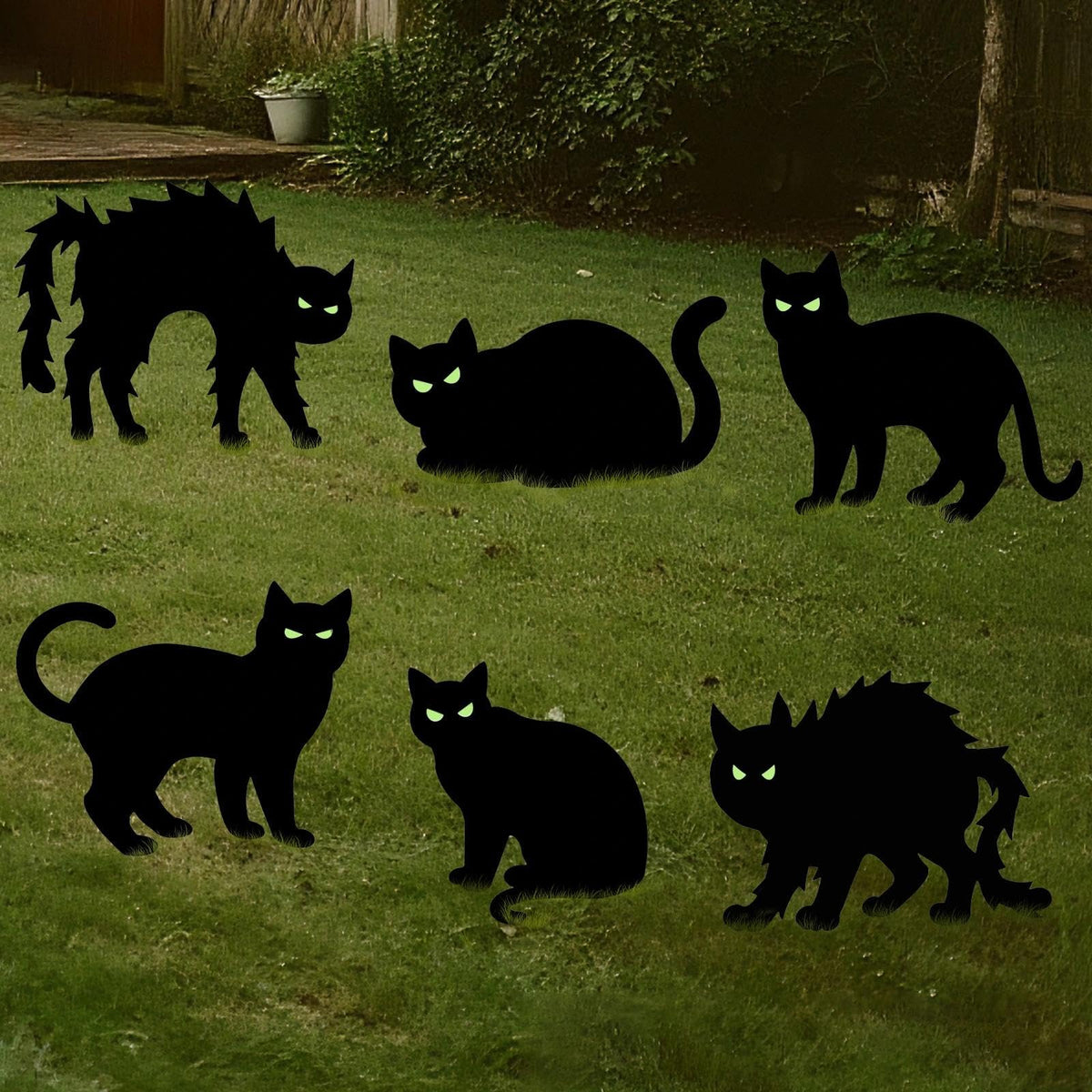 Heyigrow 6 Pack Halloween Black Cat Yard Signs with Stakes, Glow in Eyes Scary Outdoor Decoration for Lawn Garden Courtyard