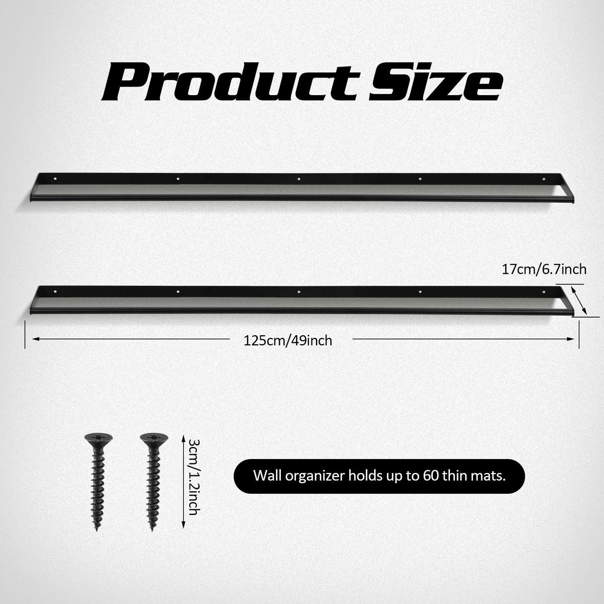 Sintuff 49 x 7 x 2 Yoga Mat Holder Hanging Mat Wall-mounted Rack Holds up to 60 Exercise Mats Holder for Home Gym, Fitness Classes, Yoga Studio