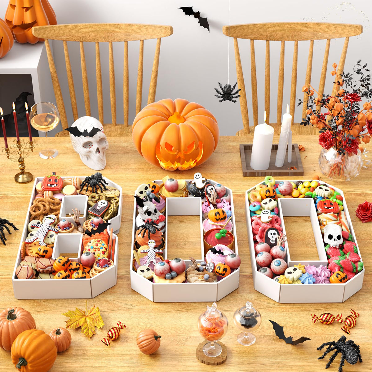 Paready Halloween Charcuterie Letters BOO, 13.78" Fillable Cardboards BOO White Charcuterie Tray Box for Halloween Candy, Treats, Snack, Cupcakes Container for Horror Halloween Party Decorations