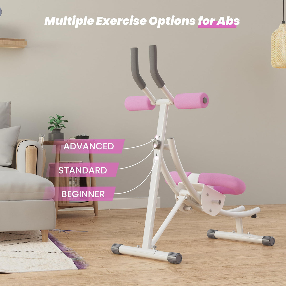 LanPavilion Ab Workout Equipment, Ab Machine with Height Adjustable and Stability, Ab Workout Equipment Home Gym Coaster for Stomach at Office with LCD Display-Christmas Gift Choice, Pink
