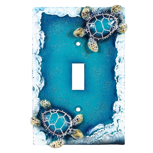 Nautical Single Toggle Switch Cover (1 Gang) with Sea Turtle and Ocean Waves Design, Beach Theme Decorative Light Switch Plate and Coastal Home Décor