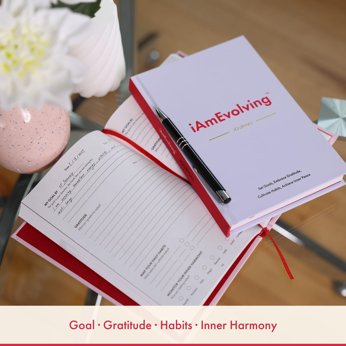 Daily Gratitude, Goal Setting & Habit Tracker Journal for Women & Men with 9-Point Emotional Wellness Scale — iAmEvolving™ 288-Page Hardcover Personal Growth Planner (Lavender Cover)