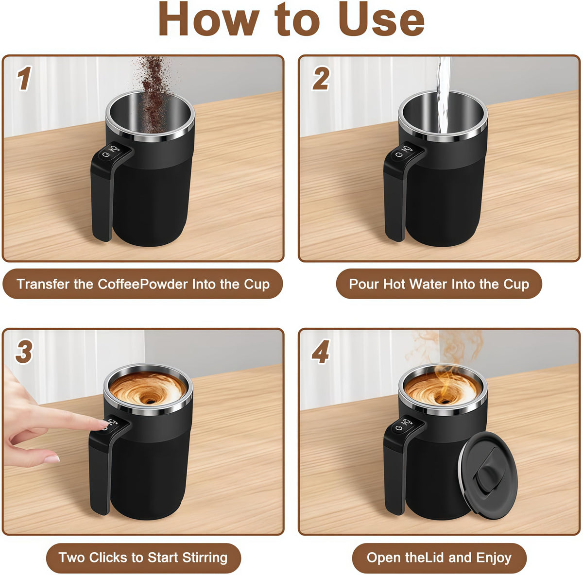 Lanchic Self Stirring Mug,Self Stirring Coffee Mug,Suitable for Coffee, Milk, Cocoa and Other Beverages (Black)