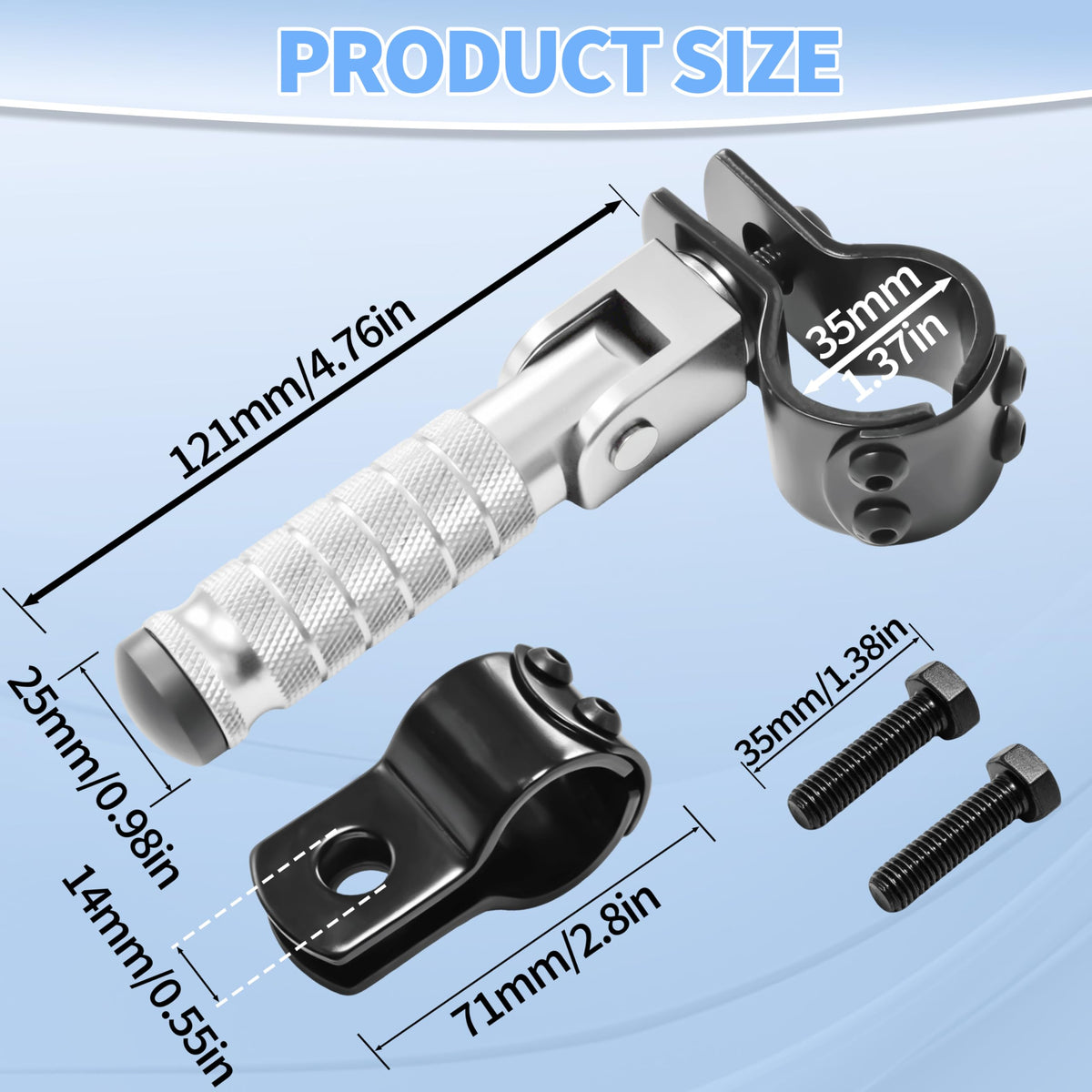 M8 Anti-Skid CNC Universal Motorcycle Foot Pegs Degree Foldable Footpegs Footrest,Upgrade Passenger Pedal For Mini Bike Dirt Pit Bike Electric Car Motorbike Honda Suzuki Yamaha Kawasaki (Silver)