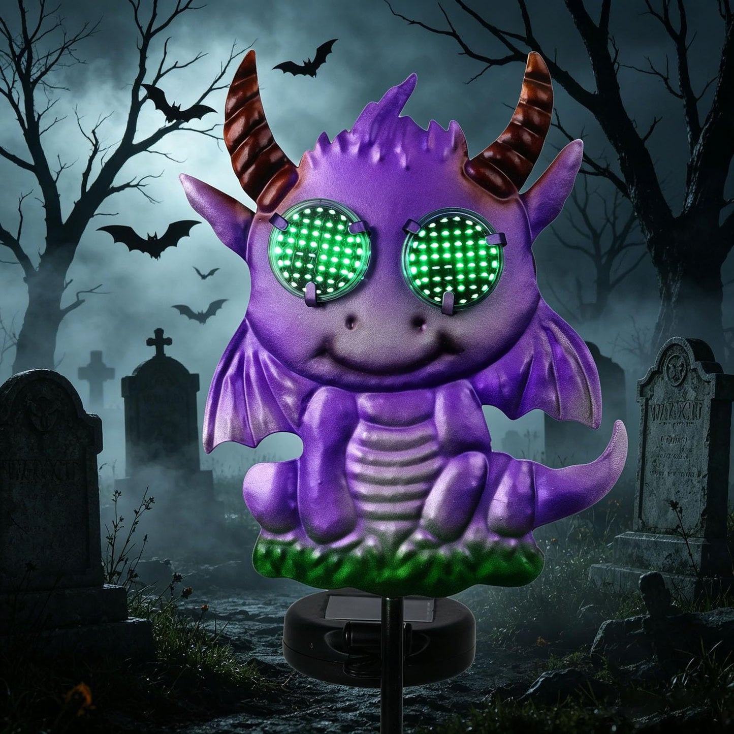 Halloween Purple Dragon Solar Garden Stake Lights, 39.7 Inch Tall LED Yard Decorative Light with Glowing Green Eyes, Spooky Halloween Outdoor Decorations for Pathway Lawn Patio Cemetery