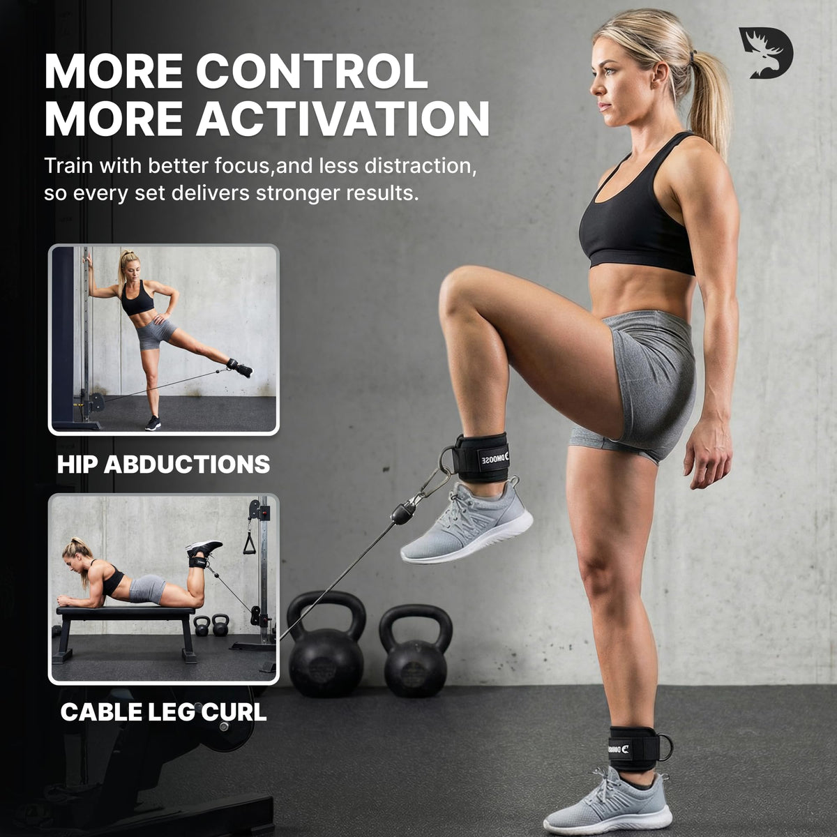 DMoose Ankle Strap for Cable Machine - One Size Fit with Premium Padding, Workout Kickback Ankle Cuffs, Ankle Bands for Working Out, Booty Workouts, Leg Extension, Hip Abductors & Lower Body Exercises