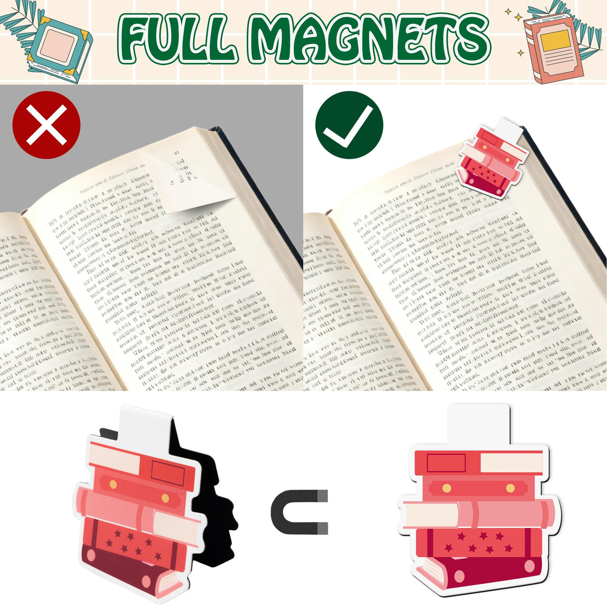 Yopyame Cute Magnetic Bookmarks Bulk - 36PCS Book Tracker Magnetic Bookmarks 12 Bookshelf Design Bookmark for Book Lovers Kids Double Sided Reading Page Markers for Adults Reading Lovers Classroom