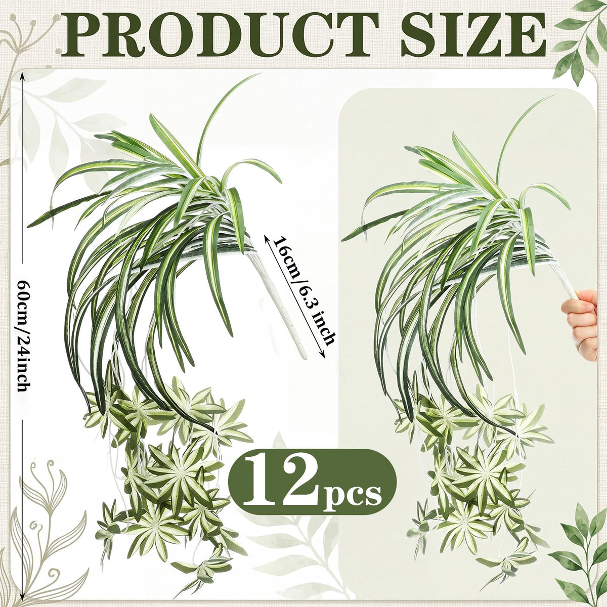 Hotop 12 Pcs Artificial Spider Plant 24 Inch Large Fake Hanging Greenery Plants Silk Faux Chlorophytum Comosum Artificial Flowers for Indoor Outdoor Wall Home Garden Backyard Office Wedding Decor