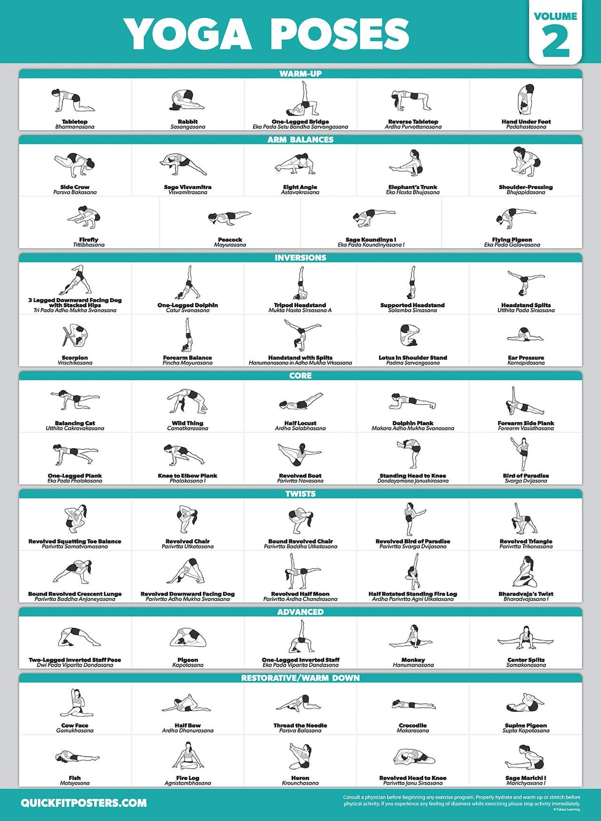 4 Pack - Pilates Workout Volume 1 & 2 + Yoga Poses Volume 1 & 2 - Exercise Poster Set (18 x 24, LAMINATED)