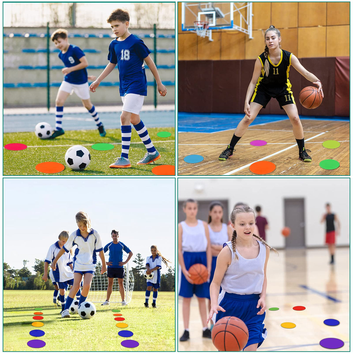 TuXHui Poly Spots Spot Markers for Gym Floor 6inch 24Pcs Non-Slip Rubber Floor Dots Round Agility Markers Flat Cones for Sports Soccer Basketball PE Training, Dance, Classroom Activities