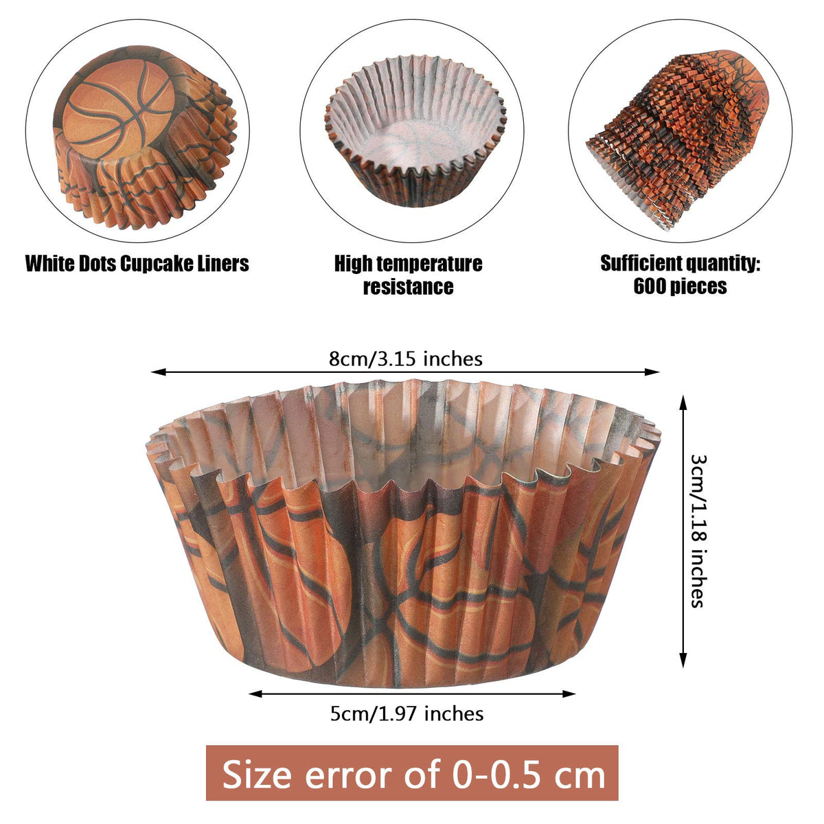 Patelai 600 Pcs Sports Cupcake Liners Football Baseball Volleyball Basketball Rugby Tennis Cupcake Wrapper Baking Cup for Sports Theme Birthday Party Game Day Supplies