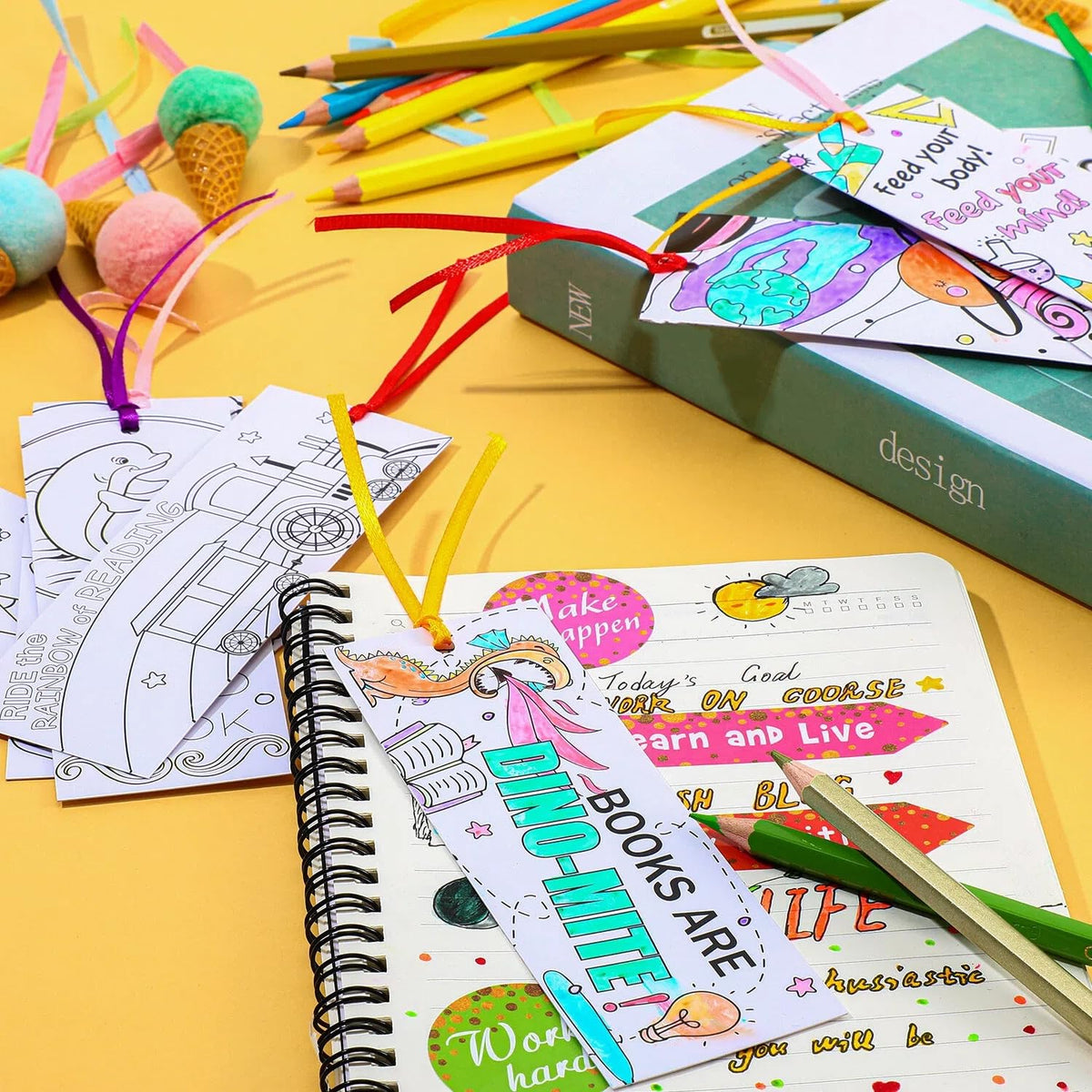 Outus Color Your Own Bookmarks DIY Coloring Blank Paper Kids Students Teachers Classroom Rewards Supplies Double Sided Patterned Boys Girls Cartoon Animals Back to School Party Gift(180 Pieces)