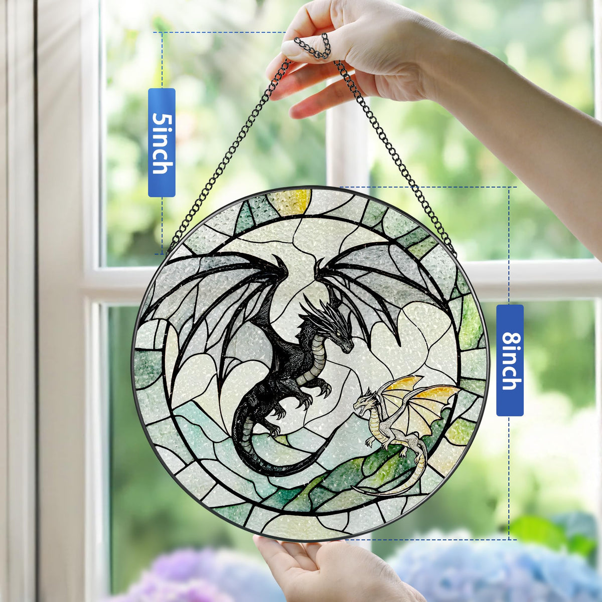 Stained Glass Window Hanging, Pauyadu 8 Inch Dragon Suncatcher Ornament, Stained Glass Suncatcher, Window Decor, Dragon Lovers Gifts, Gifts for Women, Men, and Friends