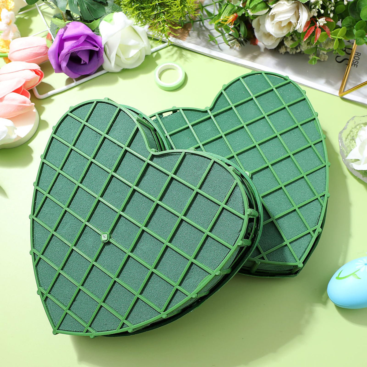 2Pcs Heart Shaped Floral Foam Cage with Suction Cup, Wet Dry for Wedding Car Decoration, Fresh Artificial Flower Arrangement Mud Block Base