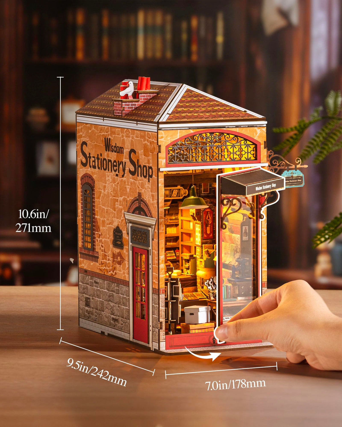 Rolife Wisdom Stationery Shop DIY Book Nook Kit, 8-Hour Advanced Level 3D Wooden Puzzle, Bookshelf Insert Decor, Miniature House Kit with LED Light, Cozy Reading Corner Gift for Adults & Book Lovers
