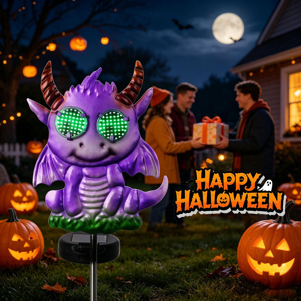 Halloween Purple Dragon Solar Garden Stake Lights, 39.7 Inch Tall LED Yard Decorative Light with Glowing Green Eyes, Spooky Halloween Outdoor Decorations for Pathway Lawn Patio Cemetery