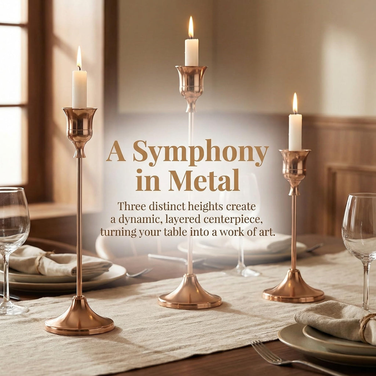 Set of 3 French Gold Tapered Candle Holder,Candlestick Tall Metal Candlestick Holders for Table Centerpiece Home Decor for Wedding Fireplace Mantel Housewarming Gift Fits 3/4 Inch Thick Candles