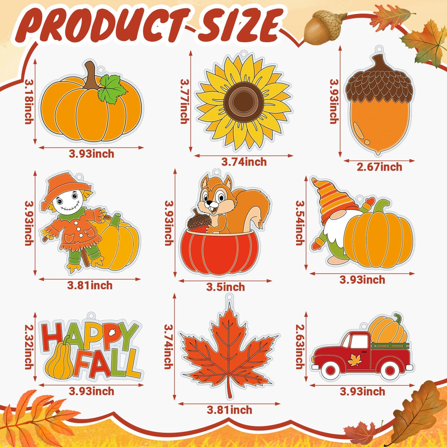 Pasimy 36 Sets Fall Crafts Kit Pumpkin Leaf Suncatchers Paint Your Own Autumn Window Hanging Ornaments Decorations DIY Thanksgiving Activities Arts Classroom Project Harvest Party Favors(Harvest)