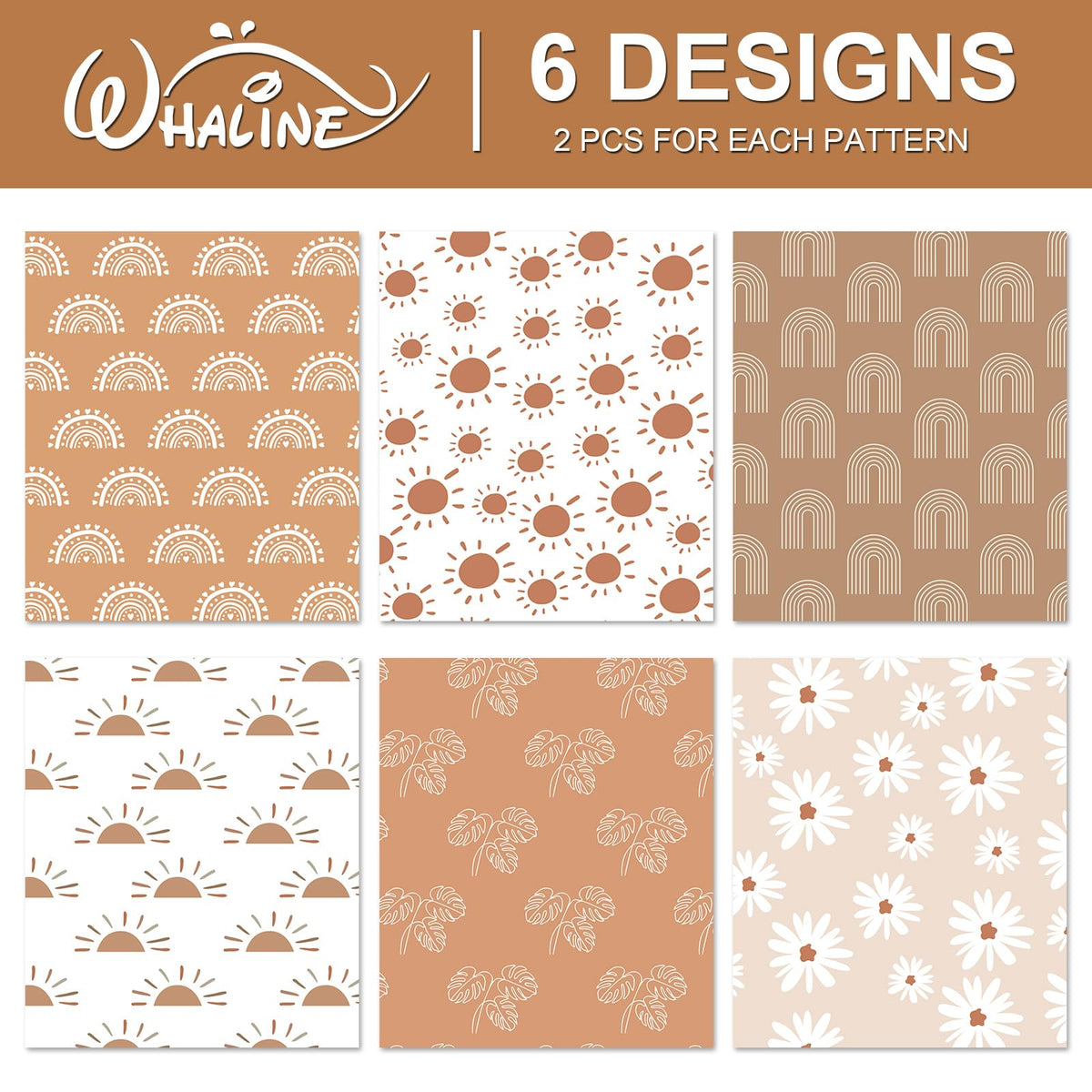 Whaline 12Pcs Modern Boho Wrapping Paper Boho Daisy Flower Rainbow Sun Gift Wrap Bulk Art Paper Folded Flat for Baby Shower Birthday Wedding DIY Crafts Gift Packing, 19.7 x 27.6 Inch