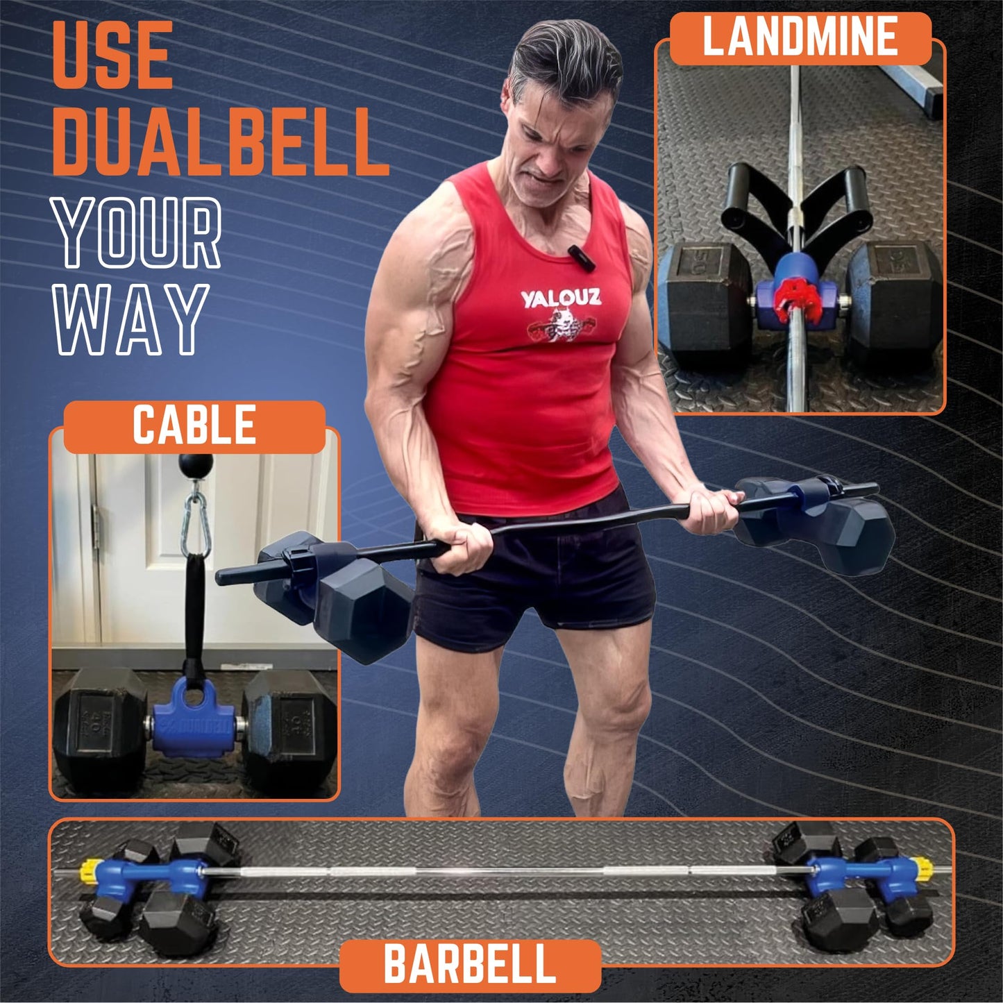 Dualbell Dumbbells to Barbell Converters- Quick Setup Dumbbell Connectors, 500lb Capacity Barbell Adapters, Secure Fit, Quick Setup, Fits 1" Bars, Home Gym Equipment, 2 Pairs w/Black Weight Collar