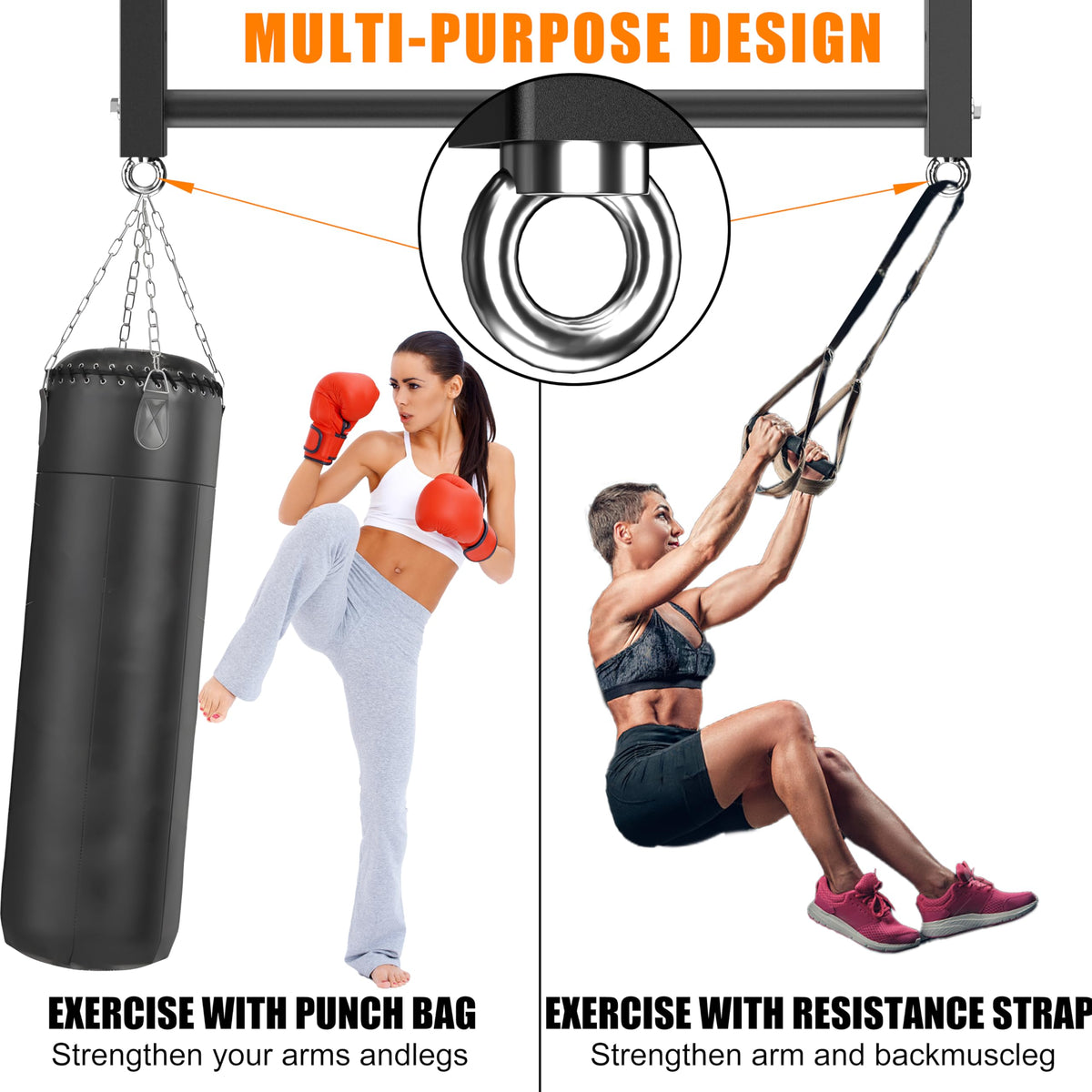HWOOUSA Ceiling Mounted Pull Up Bar, 700 LBS Heavy Duty 4 Adjustable Pull Up Bar, 24" Rafter Pull Up Bars, Ceiling Joist for Garage/Gym/Basement with Comfortable Grip & Round Anchors