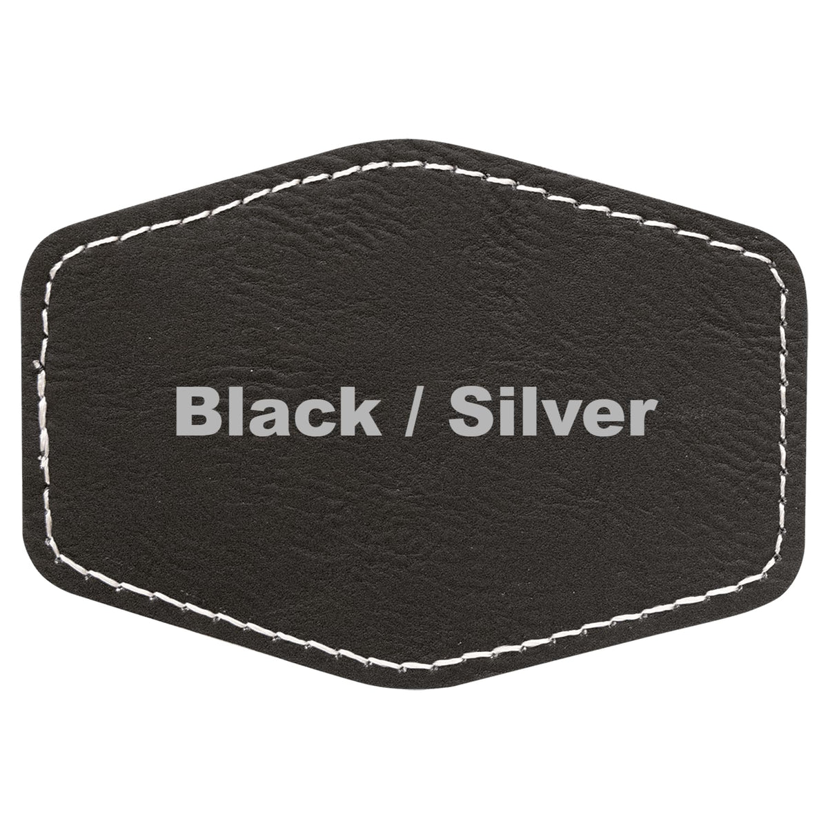 3"x2" Hexagon Blank Laserable Leatherette Hat Patches with Adhesive Faux Leather Patches for Hats Custom Fabric Repair Sew Laser Supplies (Black/Silver, 25)