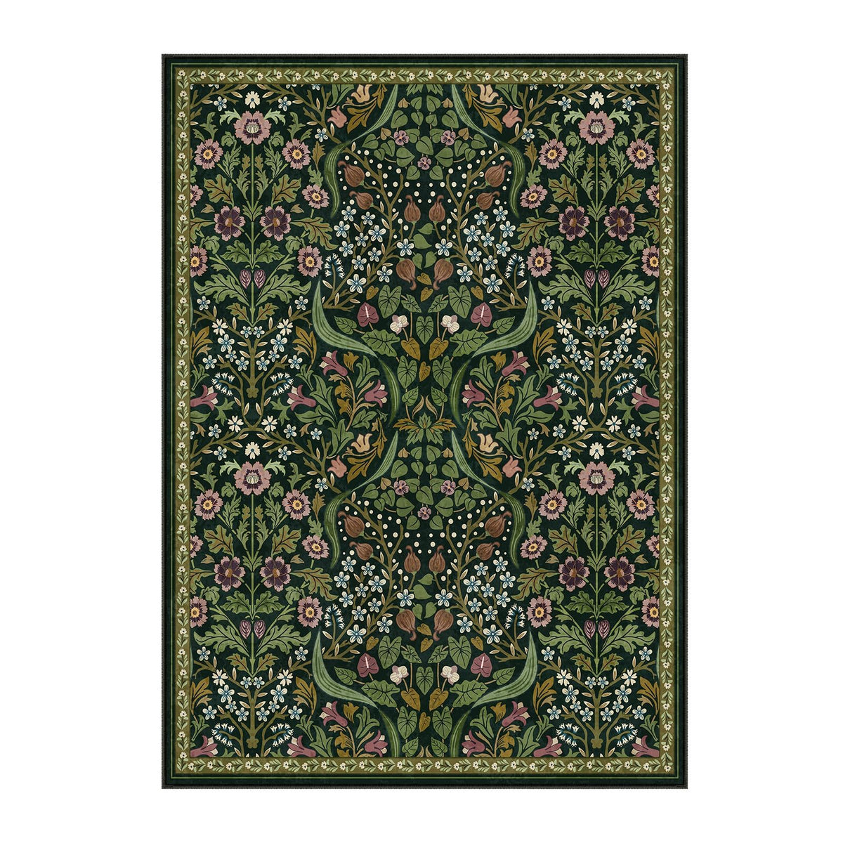 Moynesa Floral Washable 5x7 Rug, Green Area Rugs for Living Room, Non Slip Boho Dining Room Rug Under Table, Botanical Ultra Thin Floor Carpet for Bedroom Home Office, Green