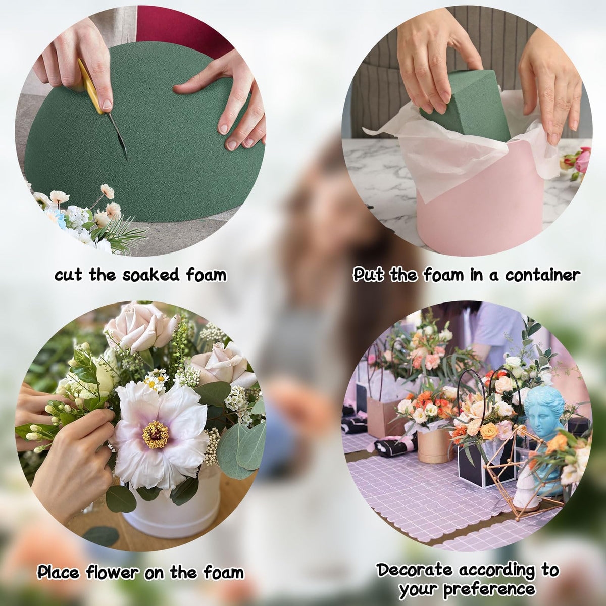 STEFORD 4 PCS Round Floral Foam Blocks Half Balls, Wet & Dry Green Flower Foam for Fresh and Artificial Flower Arrangements (7.5 x 3.7 Inches)