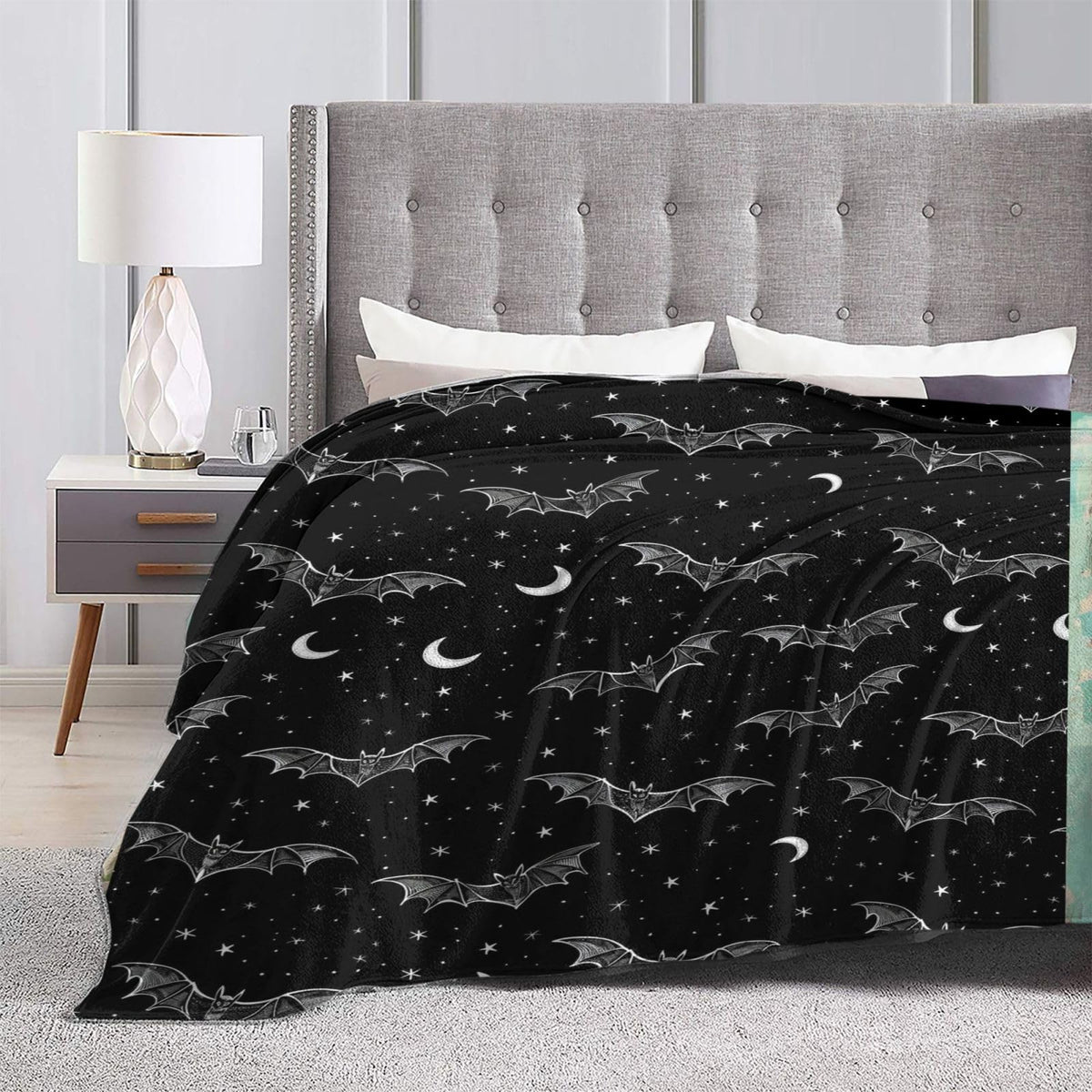 Bat Blanket, 50x60in, Soft Cozy Lightweight Flannel Throw with Goth Spooky Night Sky, Gifts Blankets for Women, Kids, Gothic Halloween Lovers, Travel Bed Living Room Home Decor