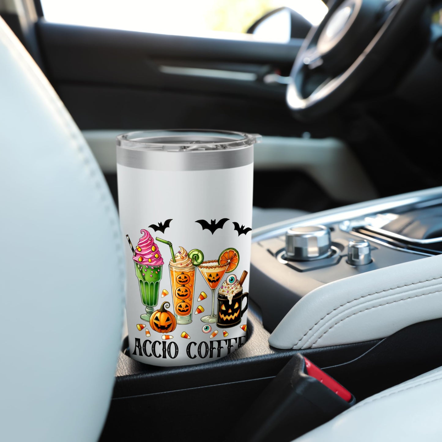 Halloween White 20oz Travel Cup Bottle Spooky Accio Coffee Stainless Steel Insulated Tumbler