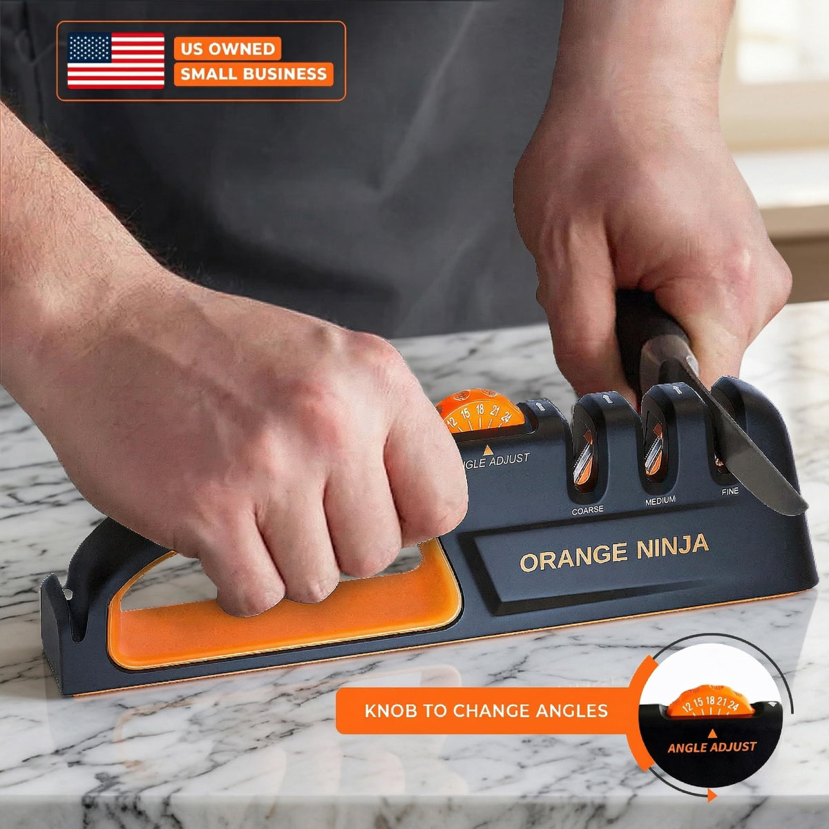 5 Precision Adjust Knife Sharpener- 3-Stage Premium Kitchen Knife Sharpener to Repair, Restore & Polish Blades by Sharp Pebble