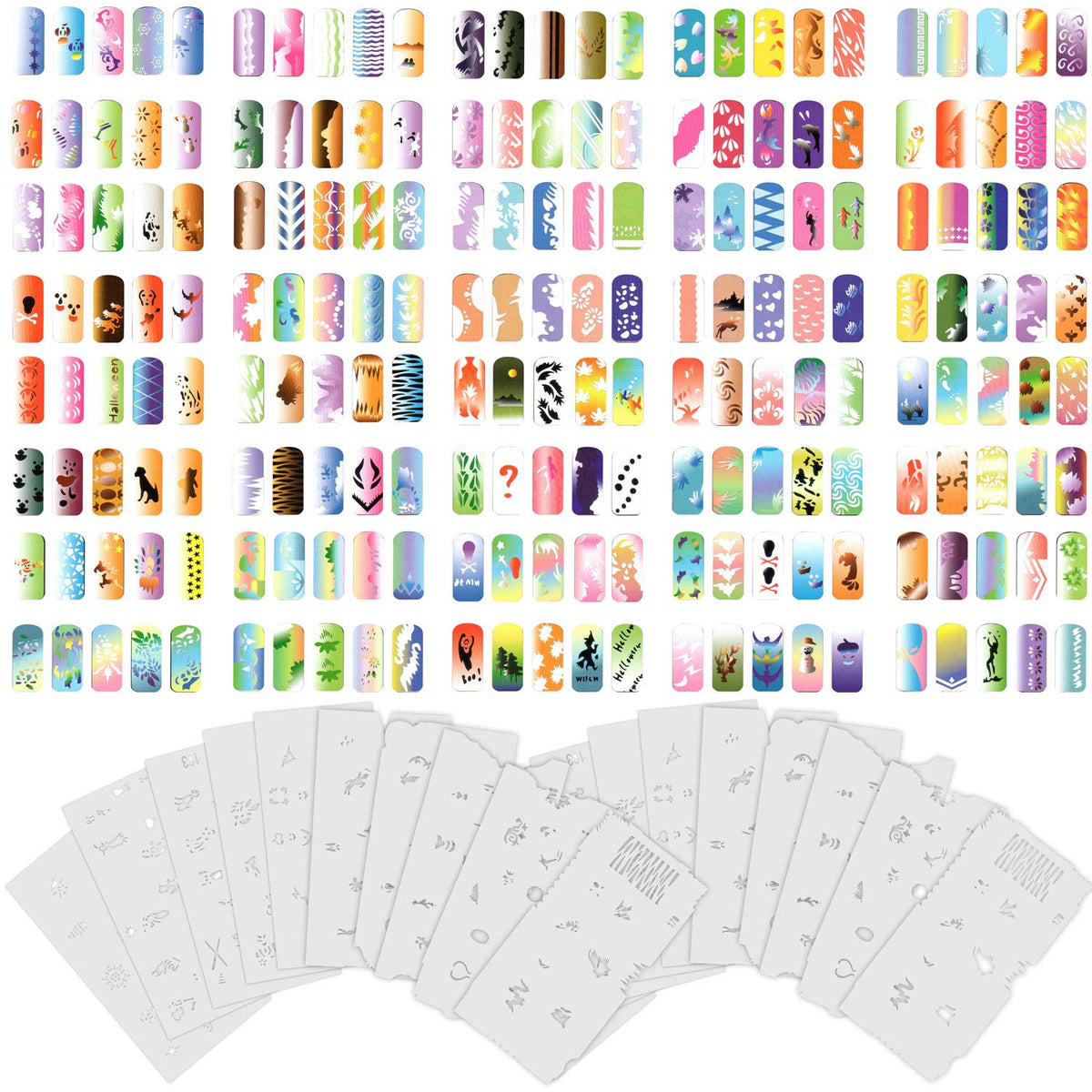 Custom Body Art Airbrush Nail Stencils - Nail Art Stencils Set #9: 300 Unique Designs from 20 Individual Templates