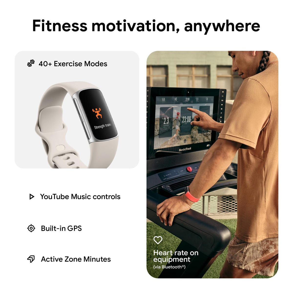 Fitbit Charge 6 Fitness Tracker with Google Apps - Heart Rate on Exercise Equipment - 3-Month Google Health Premium Membership Included - Health Tools - Porcelain/Silver - Small&Large Bands Included