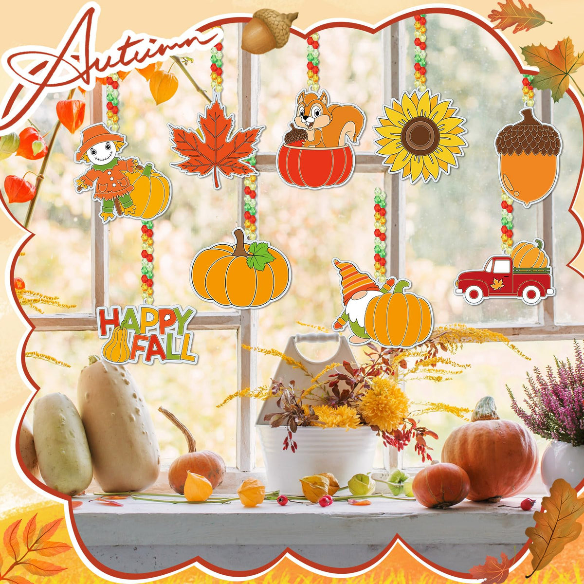 Pasimy 36 Sets Fall Crafts Kit Pumpkin Leaf Suncatchers Paint Your Own Autumn Window Hanging Ornaments Decorations DIY Thanksgiving Activities Arts Classroom Project Harvest Party Favors(Harvest)