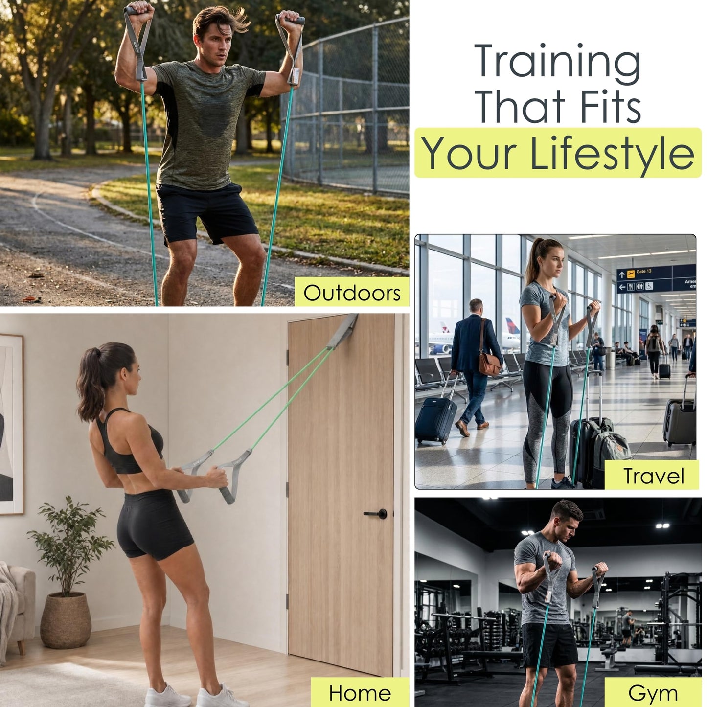 EQYP Resistance Bands Handles 3 Pack – Workout Bands Resistance for Working Out, Home Gym Exercise Tubes Set with X.Light, Light & Medium for Strength Training & Stretching