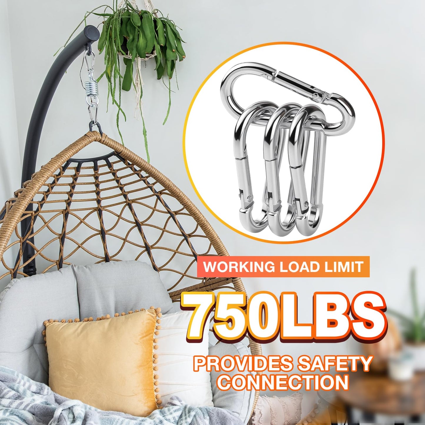 30Pack Heavy Duty Spring Snap Hooks 4Inch, 3/8” Carabiner Clips for Swing, Large Steel Chain Quick Links Safety Buckle Connector for Hammock Fitness Gym Outdoor Boating, M10 Snap Hook Carabiners