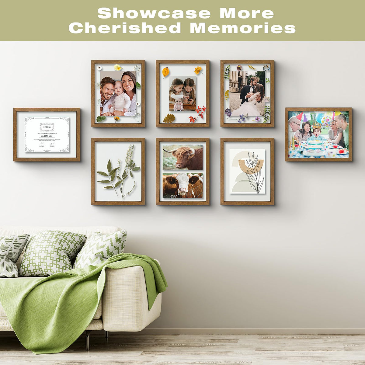 11x14 Floating Picture Frame - Brown Solid Wood Frame for Pressed Flower - Real Glass of Front - Use as 8x10 or 5x7 Picture Frame - for Wall Mount Display (Brown, 1 Pack)
