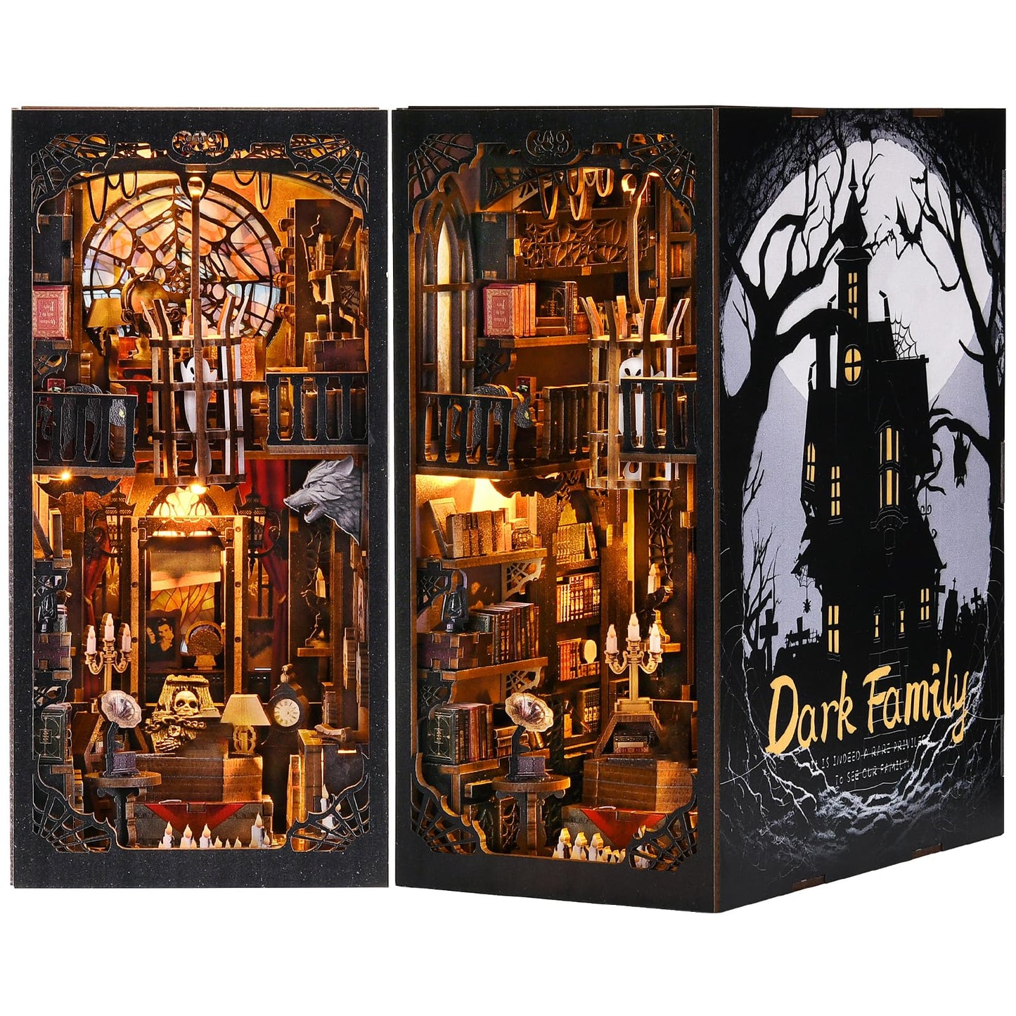 ETKVR Book Nook Kit, Book Nook Kits for Adults DIY Booknook Model Build, DIY 3D Wooden Puzzle Bookend Booknook Bookshelf Insert Miniature Dollhouse Kit for Home Decoration