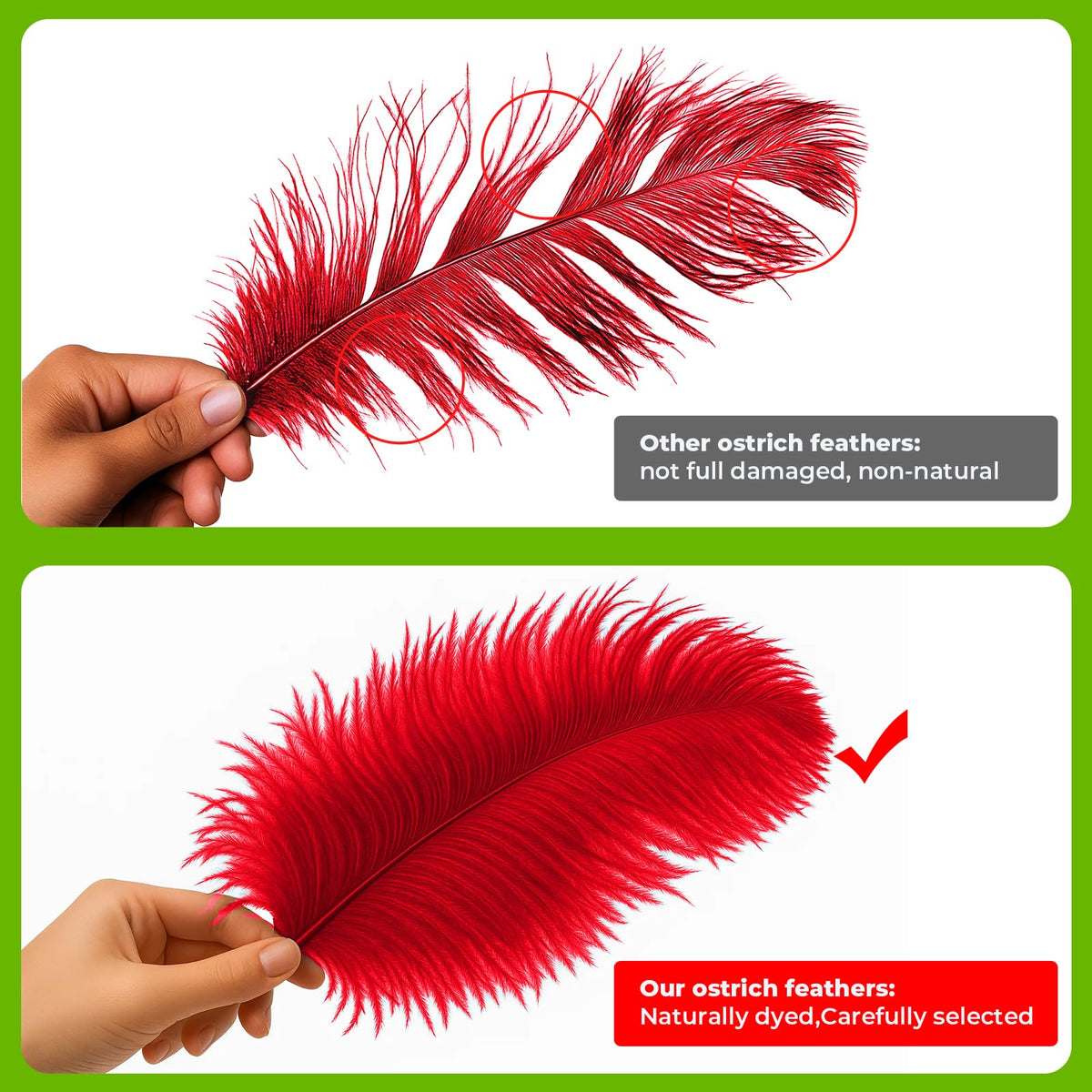 Piokio 20pcs Natural Red Ostrich Feathers 10-12 inch (25-30cm) Bulk Feathers for Wedding Party Centerpieces, Home Decoration and DIY Clothing, Gatsby Decorations