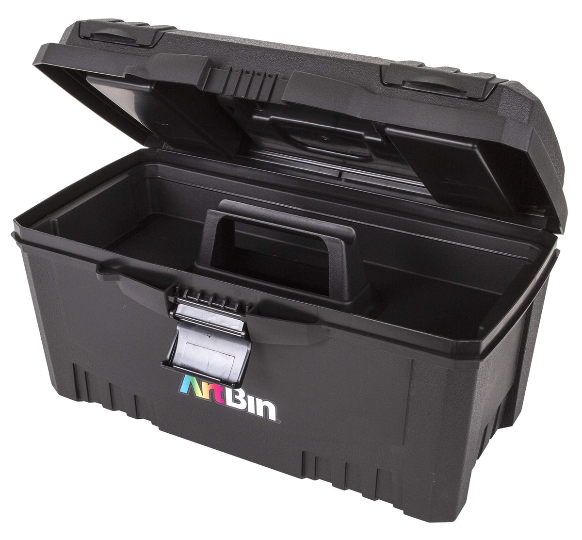 ArtBin 6918AB Twin Top 17 inch Supply Box, Portable Art & Craft Supply Organizer with Handle, [1] Plastic Storage Case, Black