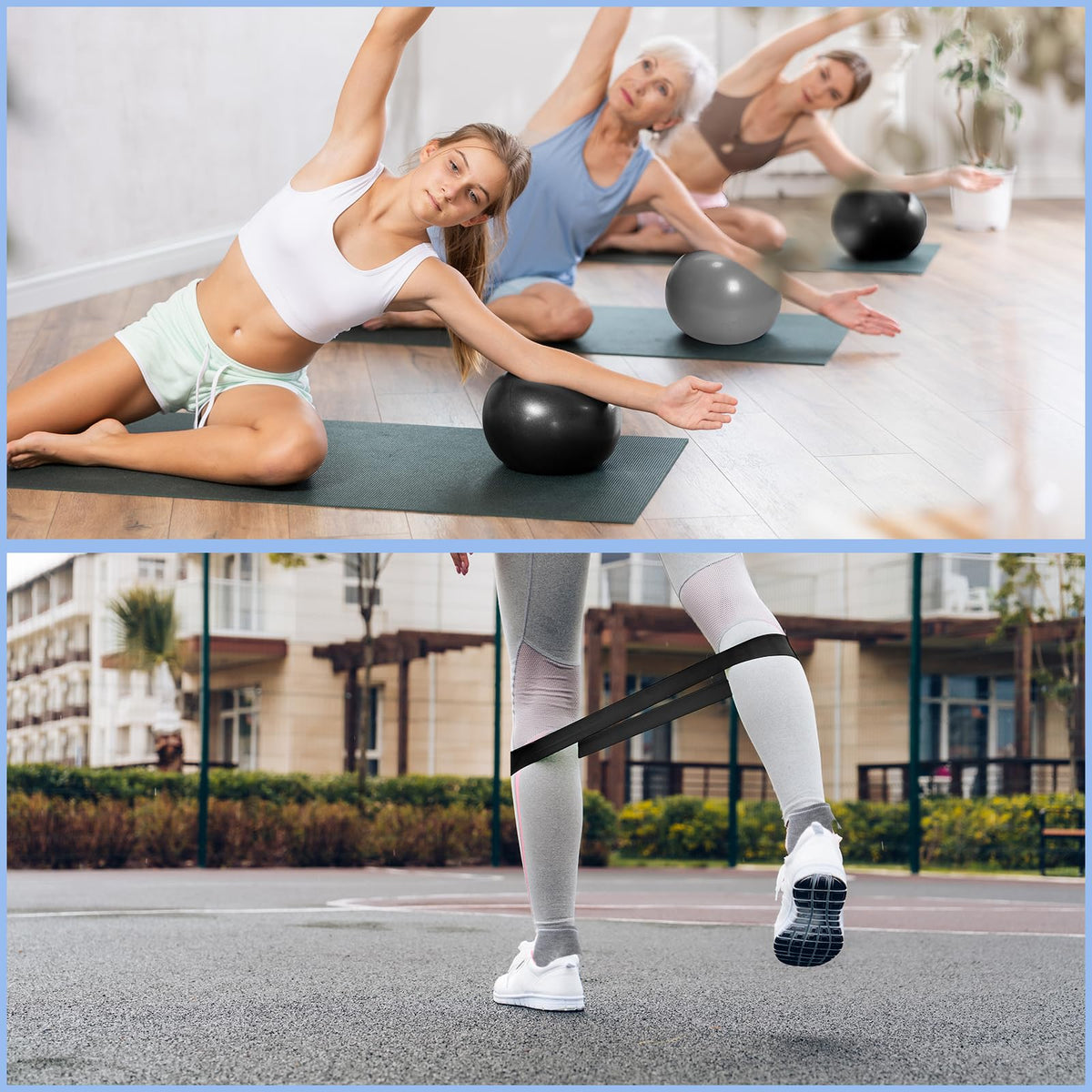Poen 14 Pcs Pilates Equipment Kit for Home Workout Pilates Ring and Ball Set for Women 12'' Circle Yoga Fitness Essentials Kit with Resistance Bands, Yoga Strap, Socks,Bag (Black,Gray)
